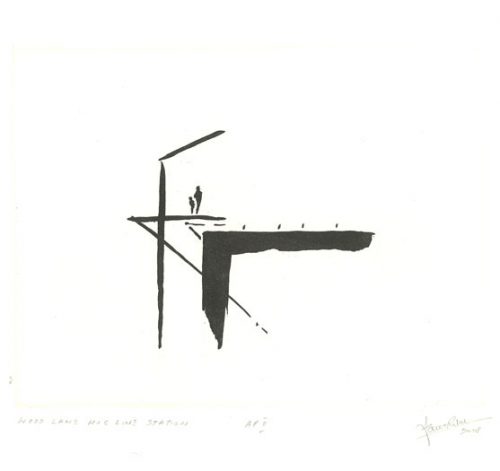 Wood Lane Station. Etching by Ian Ritchie